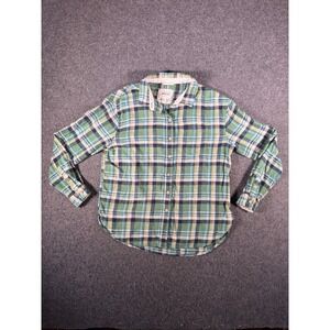 American Eagle Green Blue Plaid Cotton Flannel Button Down Shirt Womens XS